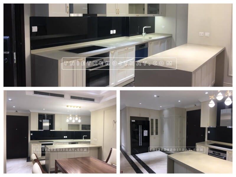 Công ty Dcapital Trần Duy Hưng tại Cầu Giấy Hà Nội đang thực hiện việc thi công nội thất phòng bếp chung cư.